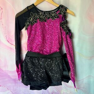 Weissman 10503 Pink Black Long Sleeve Sequin Romper Jazz Tap Acro Dance Costume